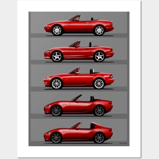 The five silhouettes of the classic roadster convertible sports car Posters and Art